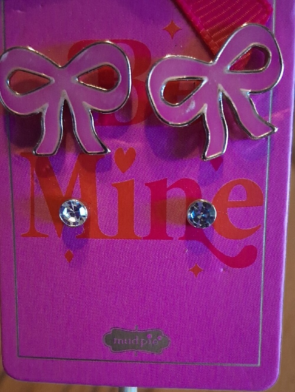 Mud Pie Hot Pink Bow & Rhinestone Stud Earring Set - Picture 2 of 4